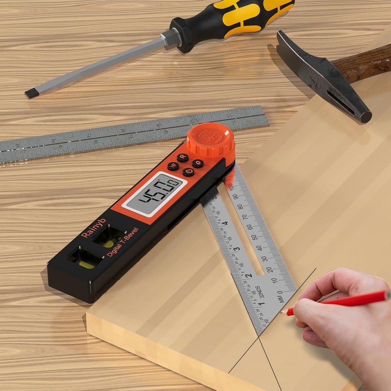 Rainyb Digital Angle Finder Protractor 0-360 Degree T-Bevel Gauge & Protractor with Horizontal Vertical Bubble & Full LCD Display for Woodworking, Metalworking, Construction（7-Inch X 2Pcs） - Image 5